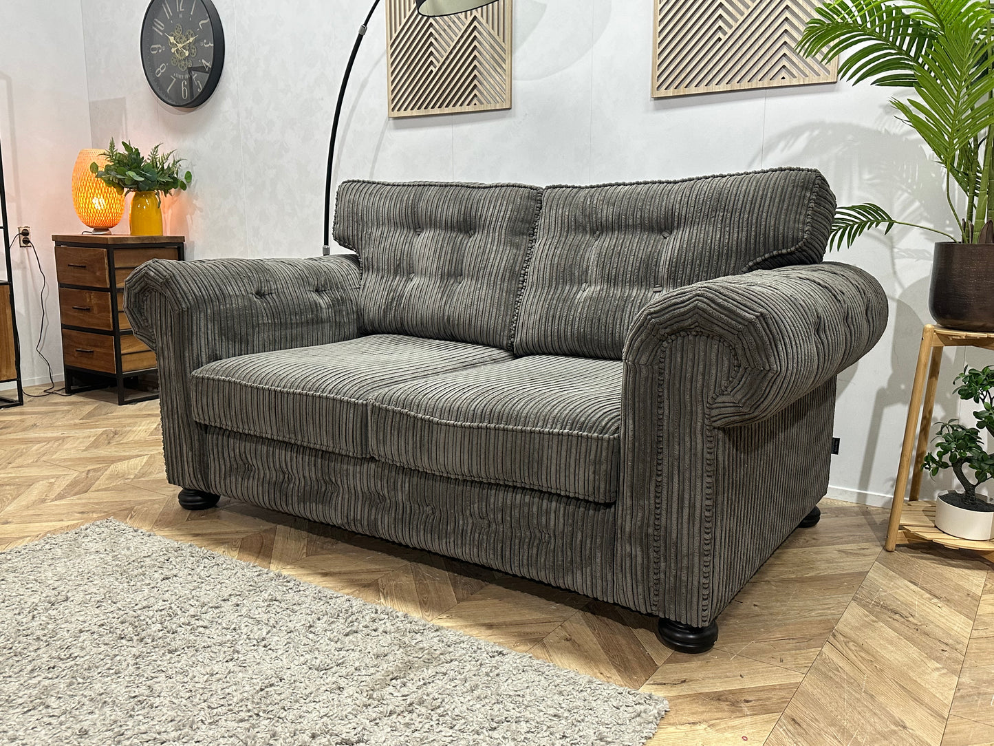UrbanSofa Antraciet Ribstof 2.5-Zits Bank ~ Losse Kussens Met Afneembare Hoezen