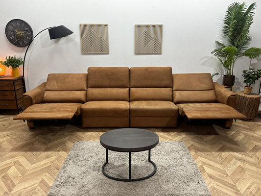 Cognac Bruine Ruime Suède Stoffen 4-Zits Bank ~ Elektrisch Verstelbaar