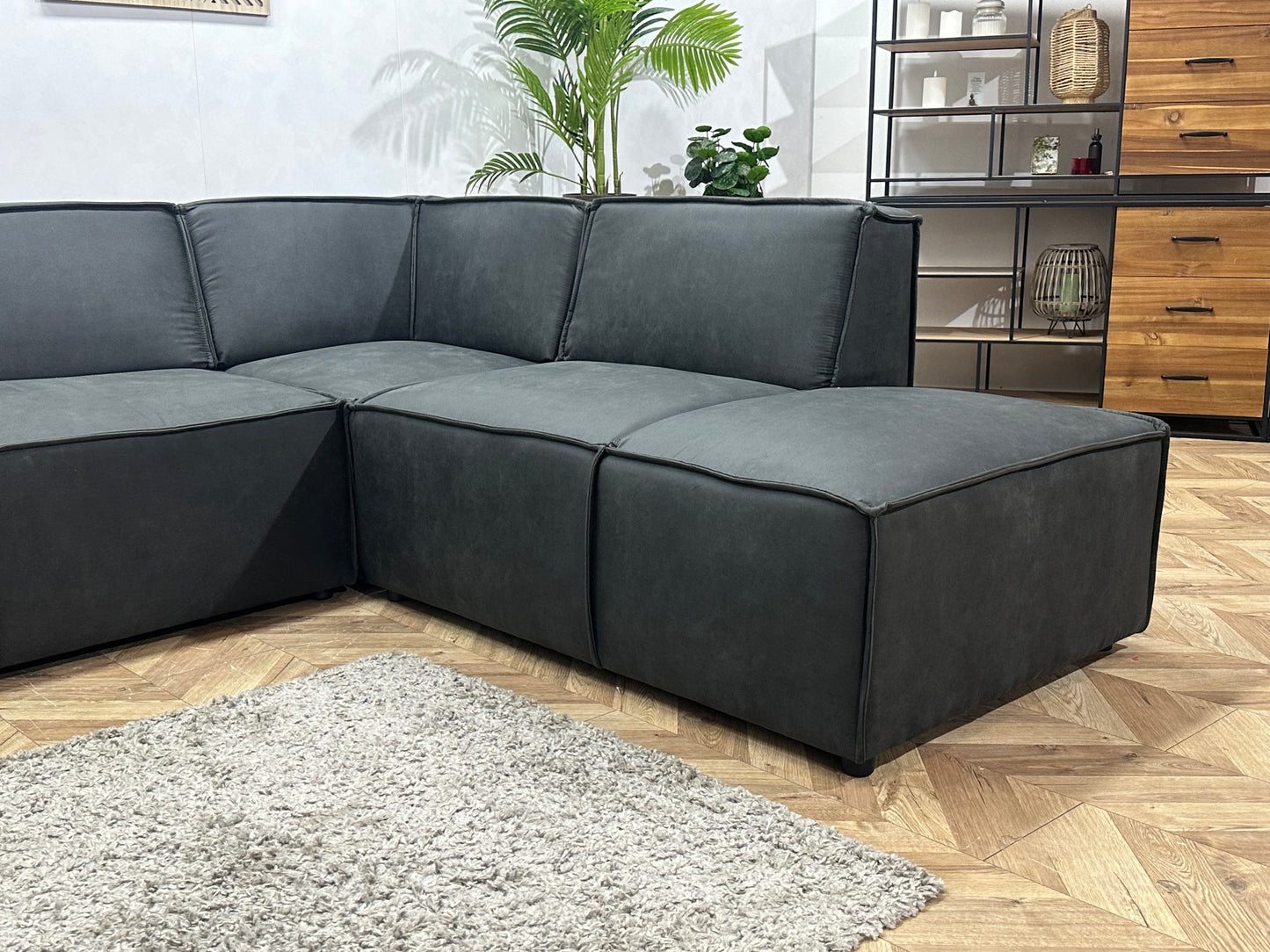!Showroommodel! Antraciet Leather Look Hoekbank