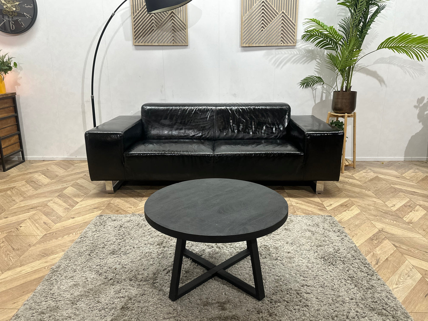 Zwarte Echt Lederen 2.5-Zits Bank ~ Geïmpregneerd