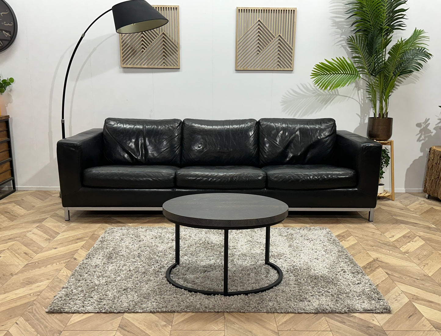 Machalke Zwarte Echt Lederen 3-Zits Bank ~ Nieuwstaat