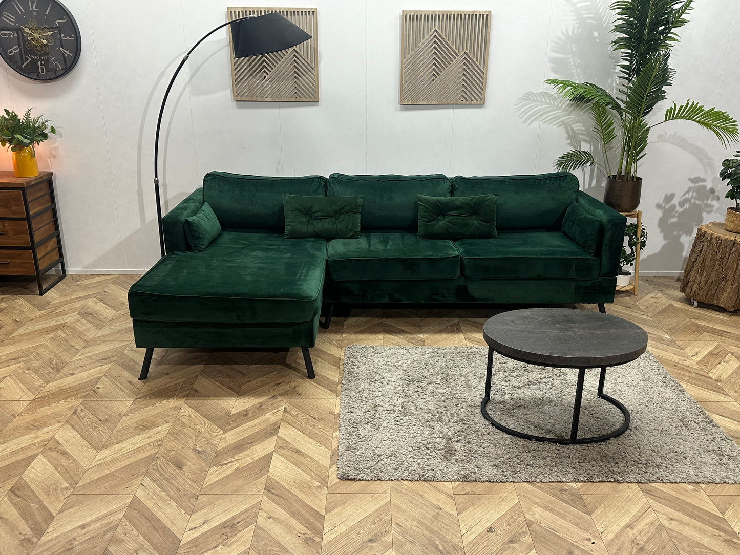 Groene Velvet Hoekbank ~ Losse Kussens Met Afneembare Hoezen