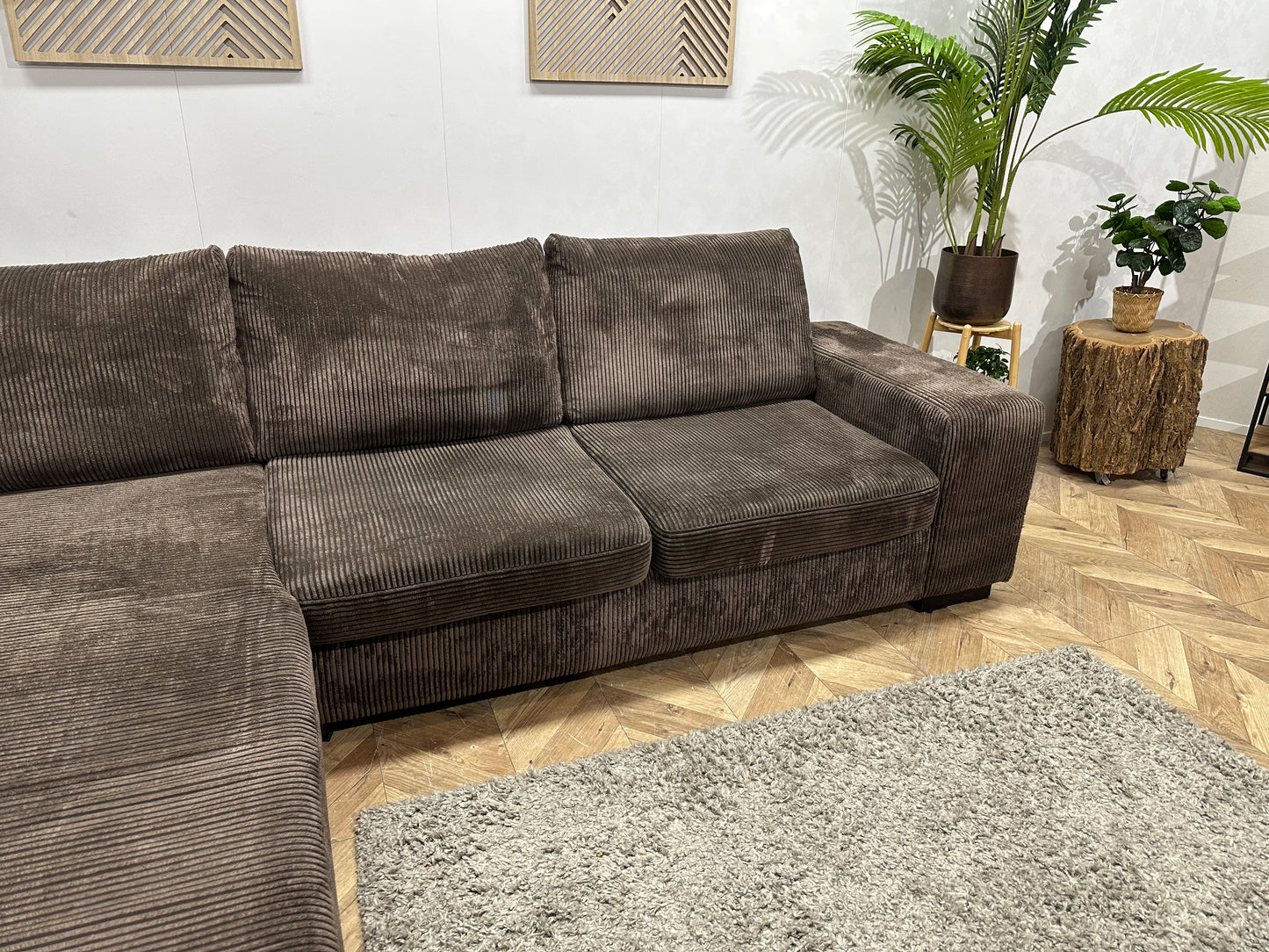 Bruine Ribstof Hoekbank ~ Losse Kussens Met Afneembare Hoezen