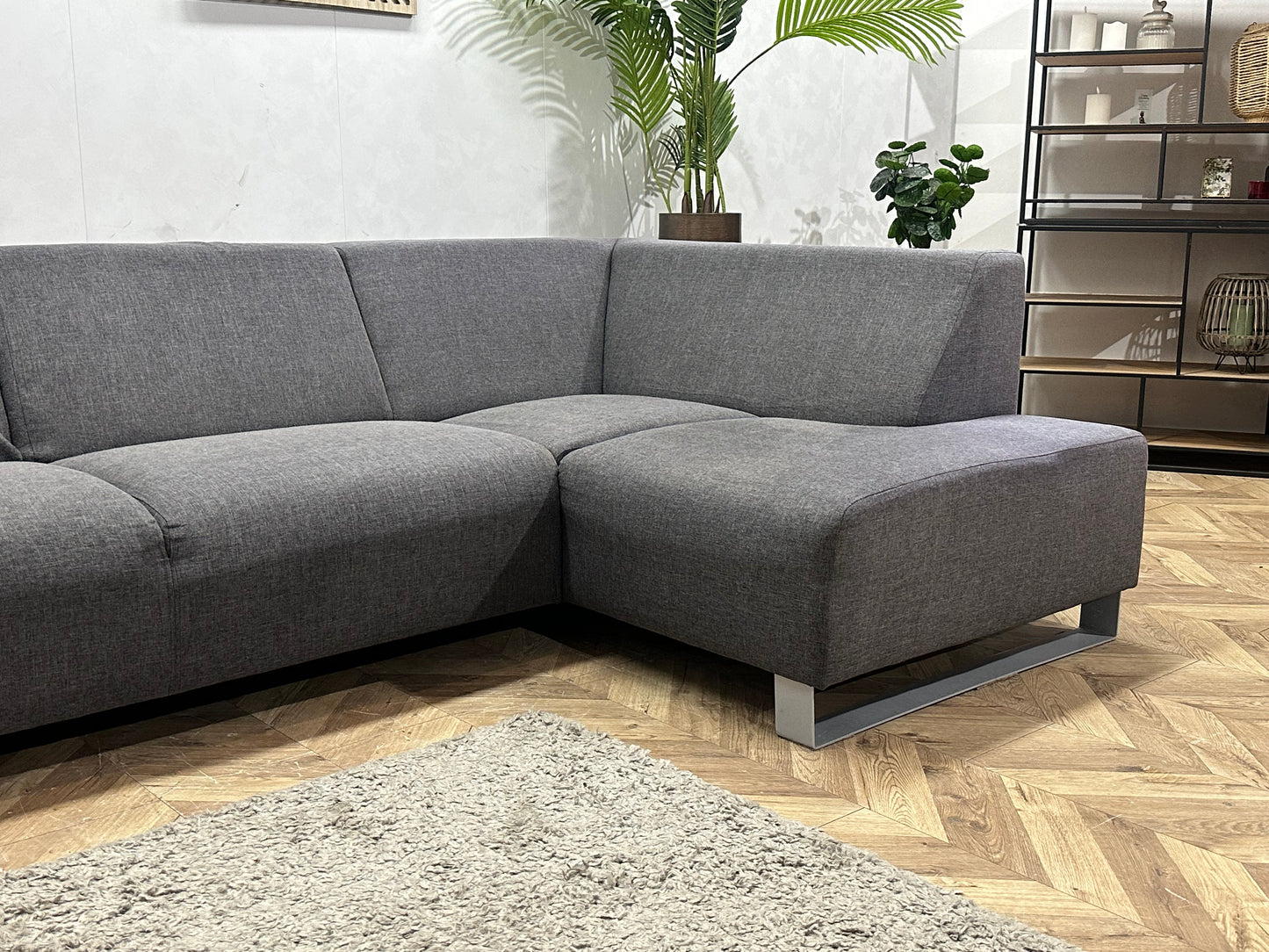 Woood Antraciet Suede Stoffen Hoekbank ~ Vaste Kussens