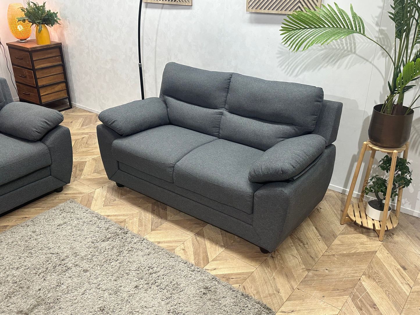 Vente-Unique Grijze Suède Stoffen Banken Set ~ Vaste Kussens