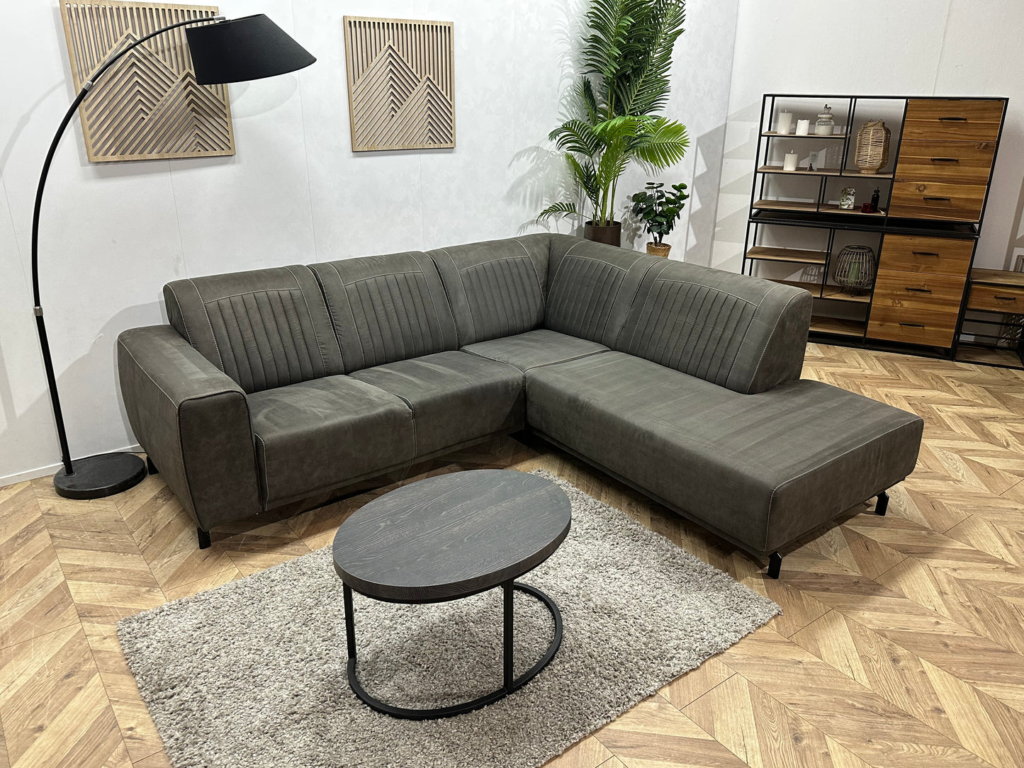 Antraciet Suède Stoffen Hoekbank ~ Vaste Kussens