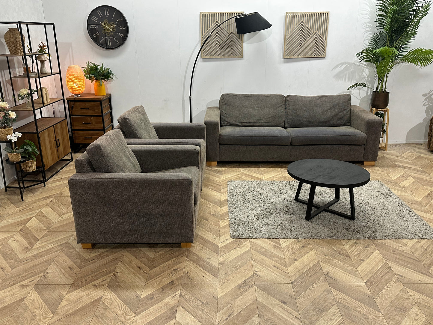 Grijze/Bruine 2.5-Zits Bank Inc Fauteuils ~ Losse Kussens Met Afneembare Hoezen
