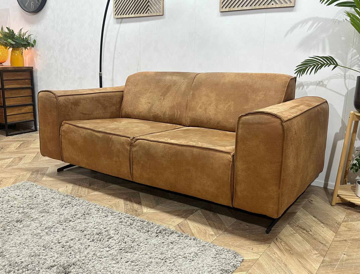 Cognac Bruine Suède Stoffen 2.5-Zits Bank ~ Vaste Kussens