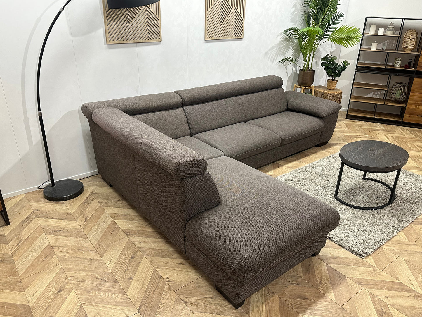 Bruine/Grijze Hoekbank ~ Verstelbare Arm/Hoofdsteunen