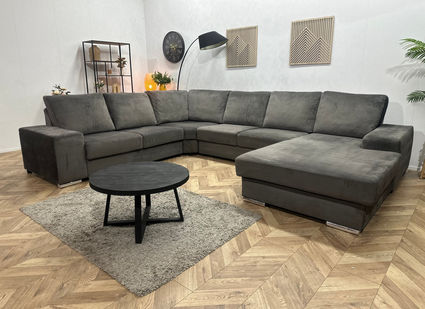 Antraciet Velvet U Bank ~ Losse Rugkussens Met Afneembare Hoezen