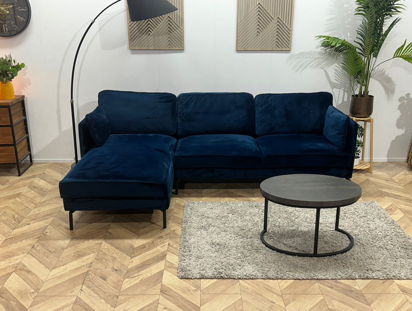 Blauwe Velvet Hoekbank ~ Losse Kussens Met Afneembare Hoezen