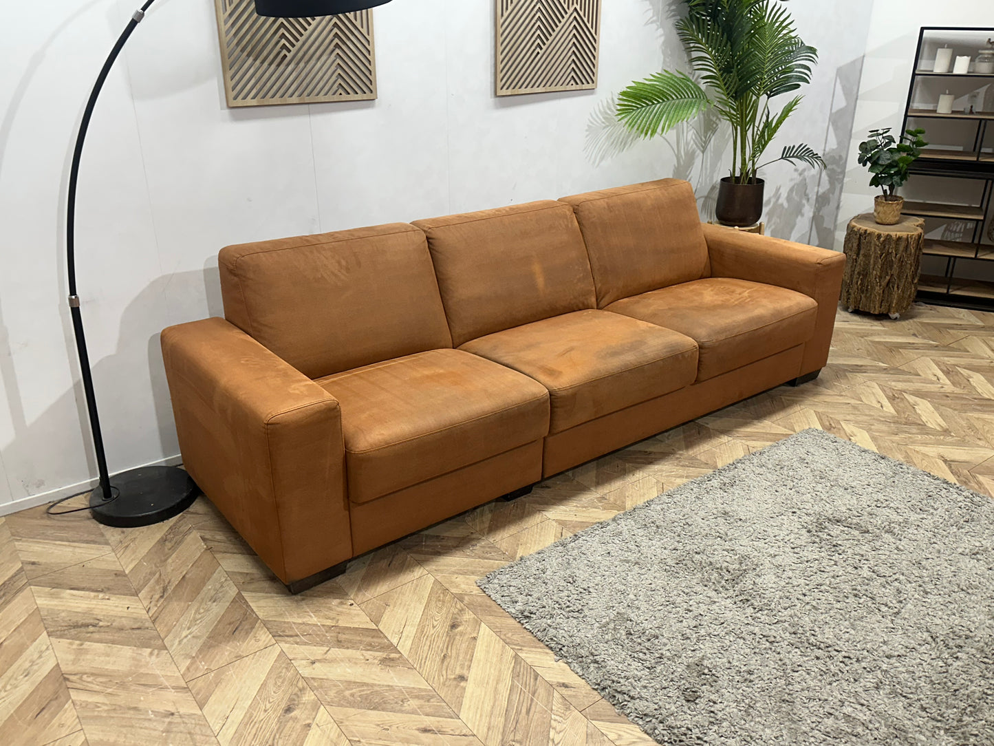 Cognac Bruine Suède Stoffen 3-Zits Bank Inc Hocker ~ Inruilvoordeel
