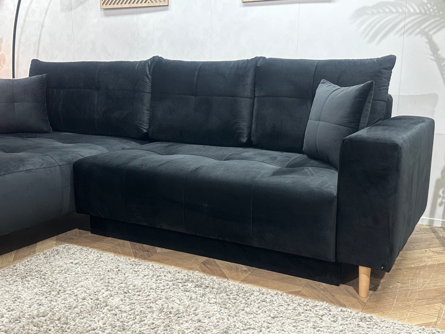 !Showroommodel! Zwarte Velvet Hoekbank