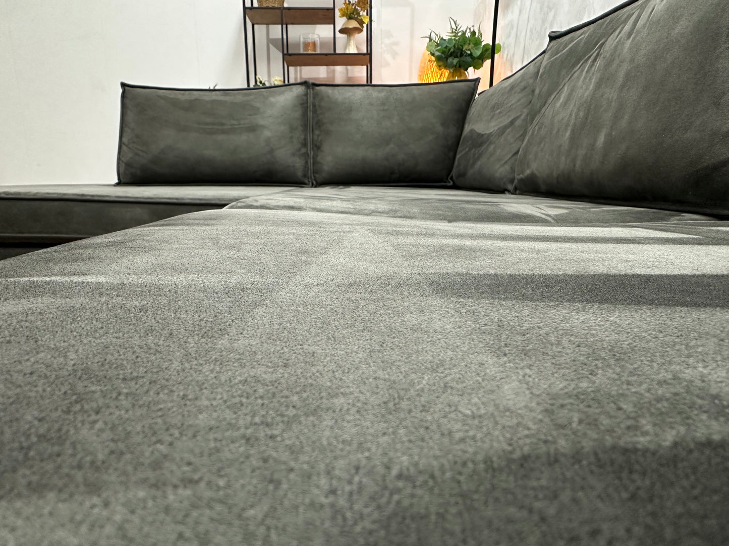 Antraciet Suède Stoffen Hoekbank Inc Fauteuil ~ Losse Kussens Met Afneembare Hoezen