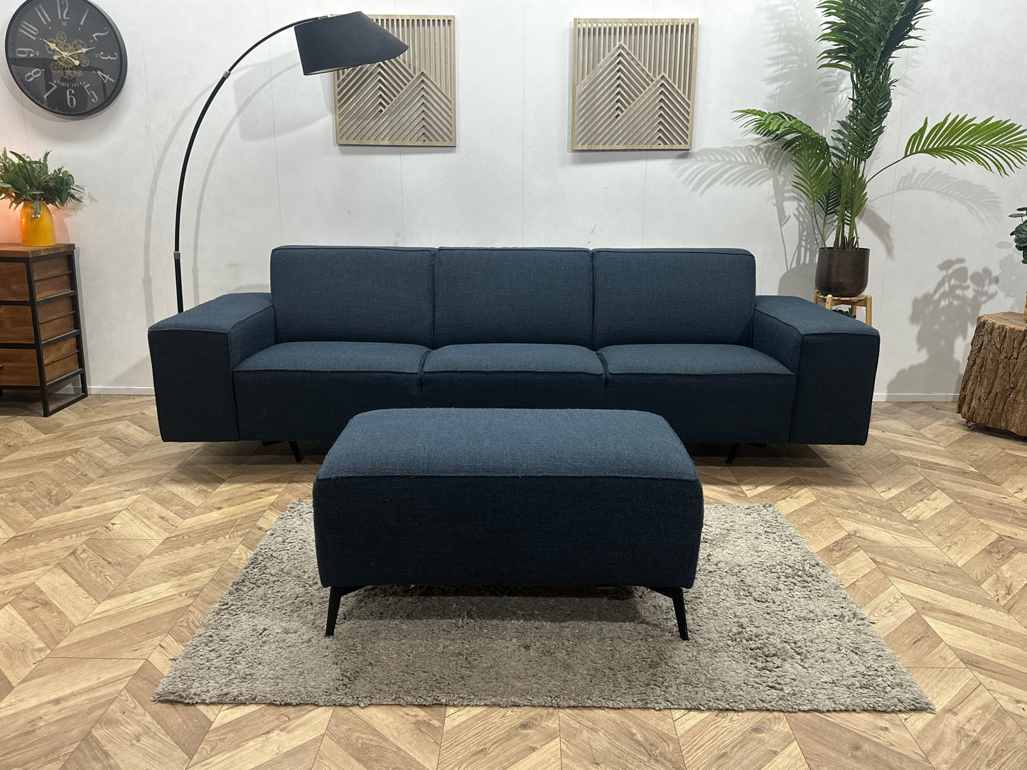 Montèl Blauwe 3-Zits Bank Inc Hocker ~ Vaste Kussens