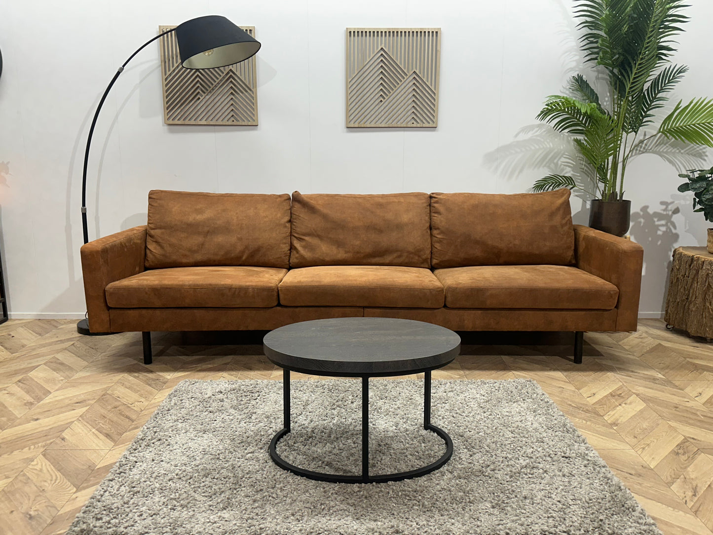 Cognac Bruine Suède Stoffen 3-Zits Bank ~ Losse Kussens Met Afneembare Hoezen