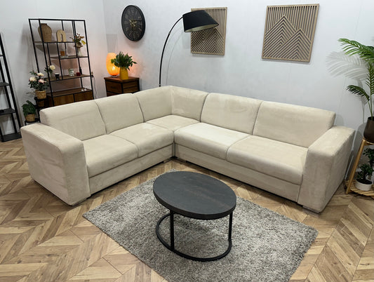 !Showroommodel! Crème Suède Stoffen Hoekbank