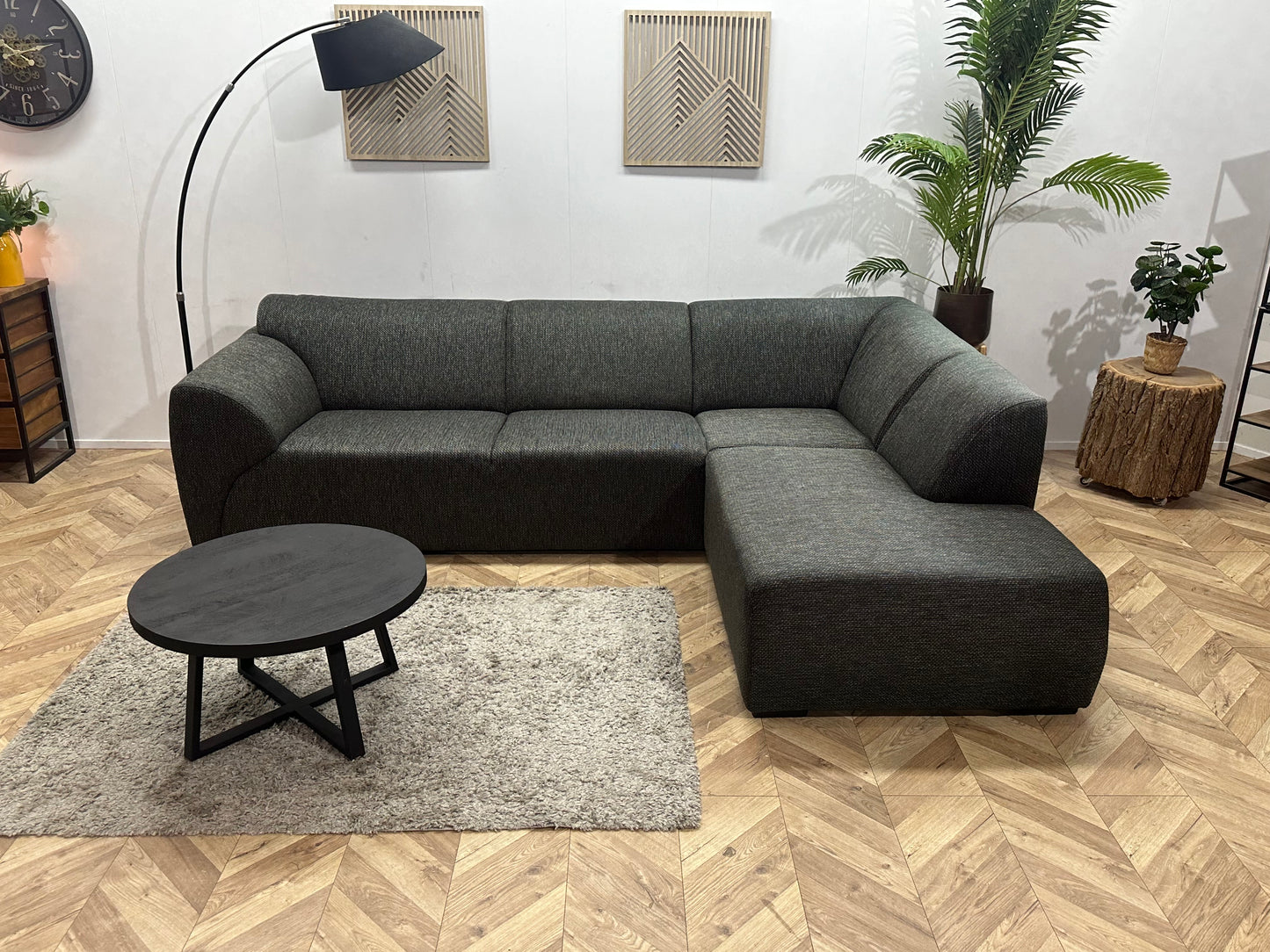 Antraciet Hoekbank ~ Vaste Kussens