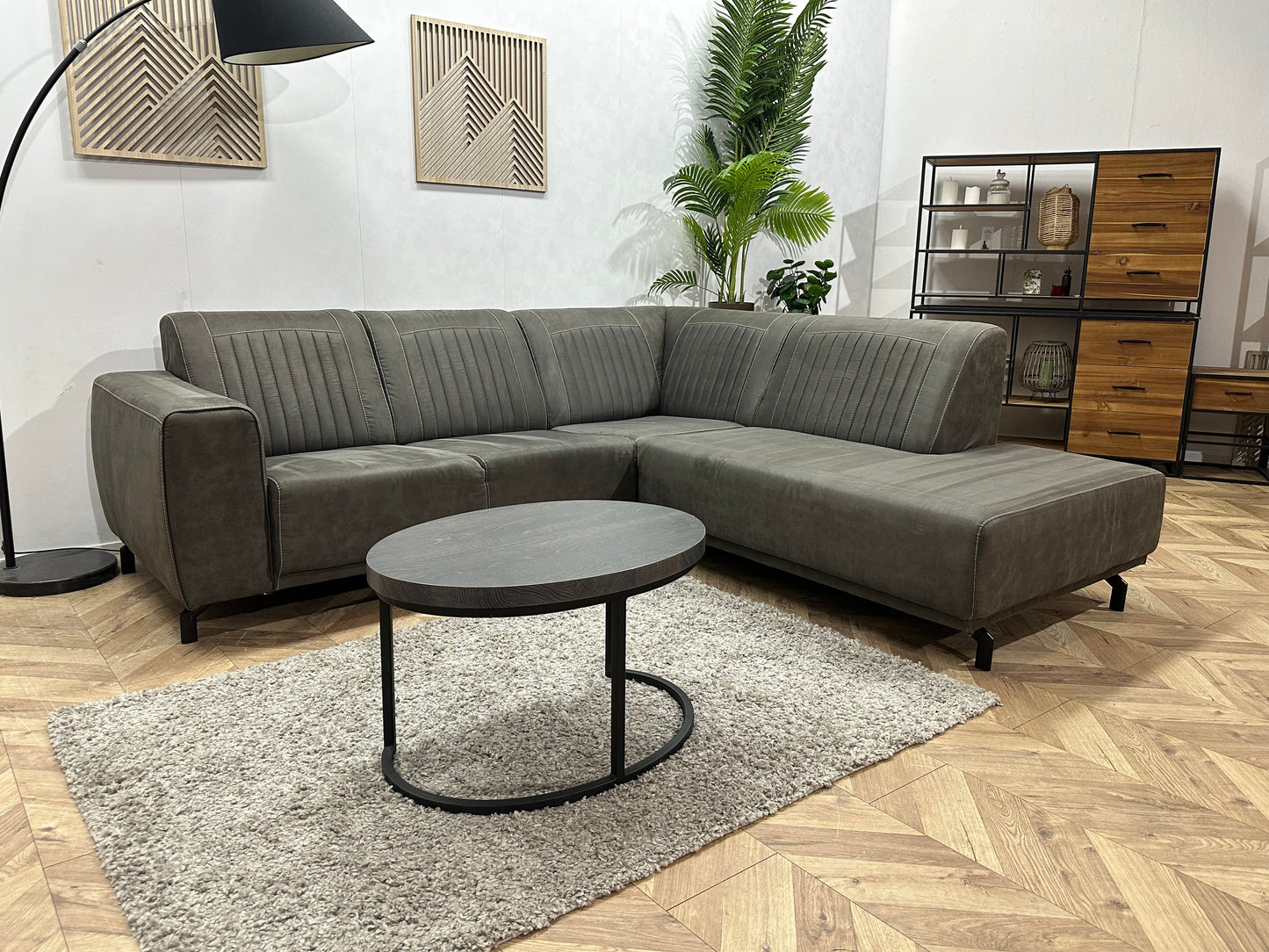 Antraciet Suède Stoffen Hoekbank ~ Vaste Kussens