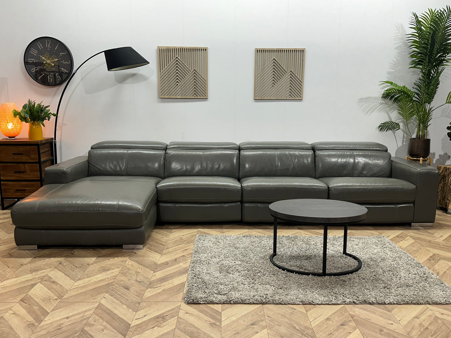 Lederland Grijze Echt Lederen Design Hoekbank ~ Elektrisch Verstelbaar