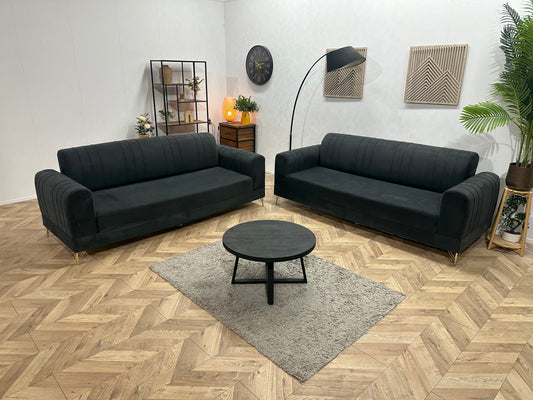 Zwarte Velvet Banken Set ~ Vaste Kussens