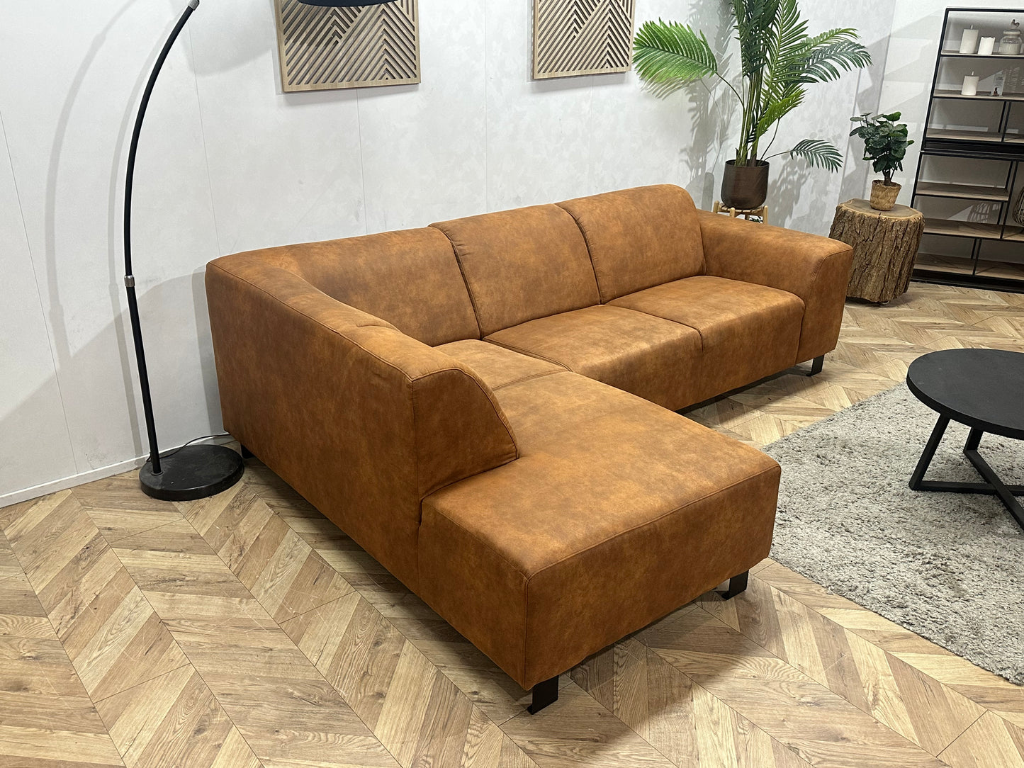 Cognac Bruine Suède Stoffen Hoekbank ~ Inruilvoordeel