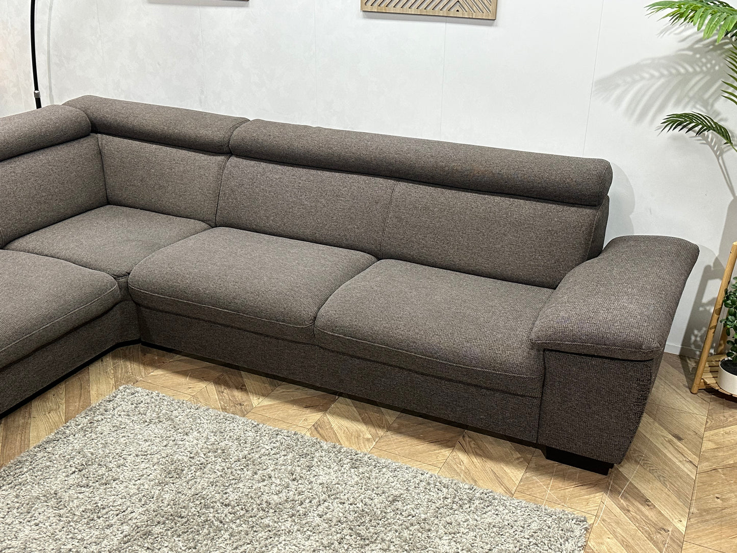 Bruine/Grijze Hoekbank ~ Verstelbare Arm/Hoofdsteunen