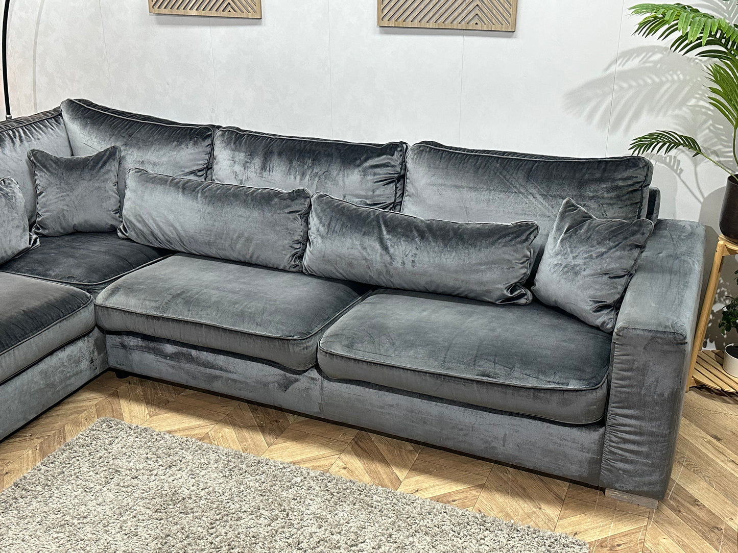 Antraciet Velvet Hoekbank ~ Losse Kussens Met Afneembare Hoezen