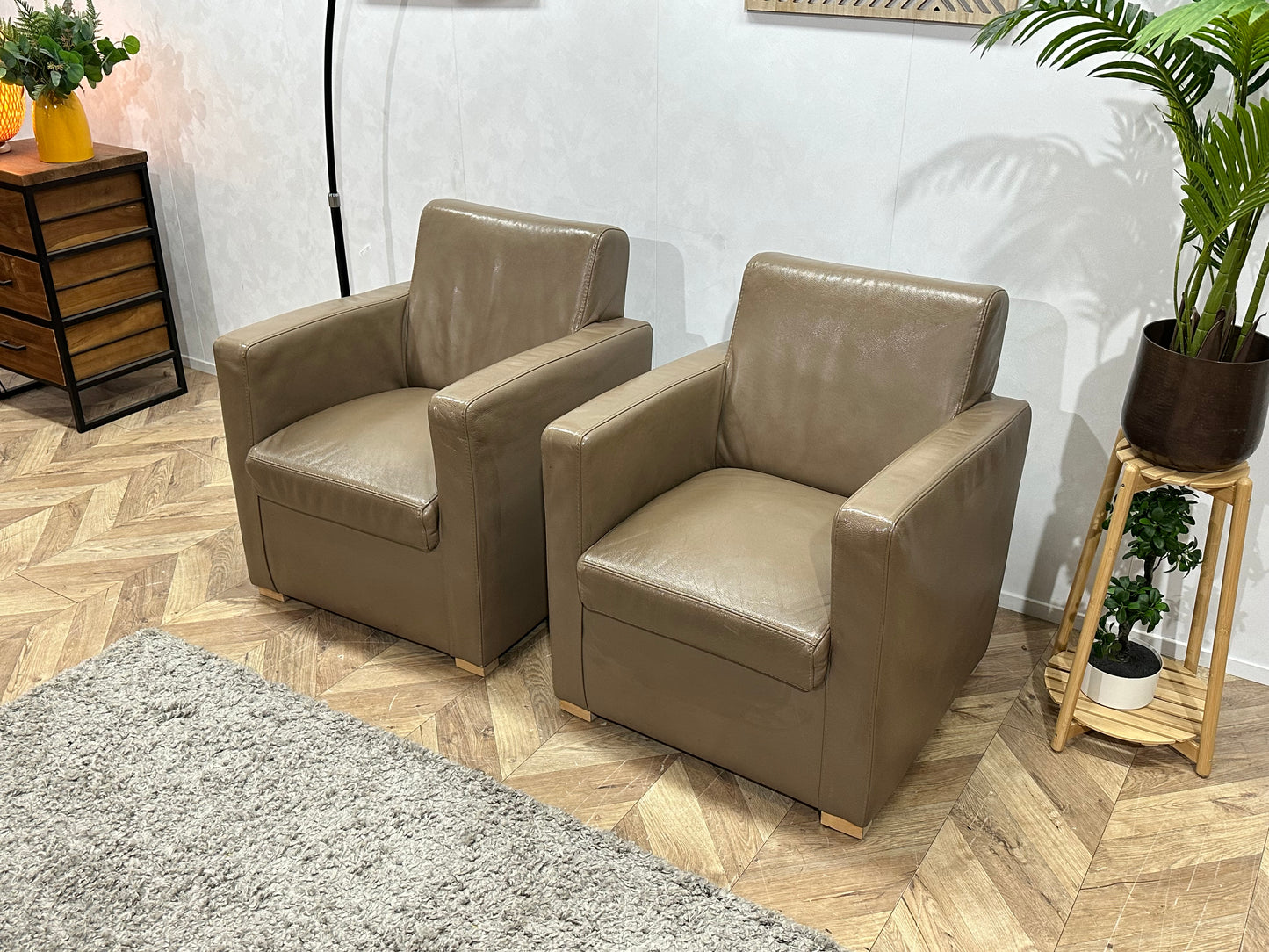 Bruine Echt Lederen Fauteuil Set ~ Geïmpregneerd