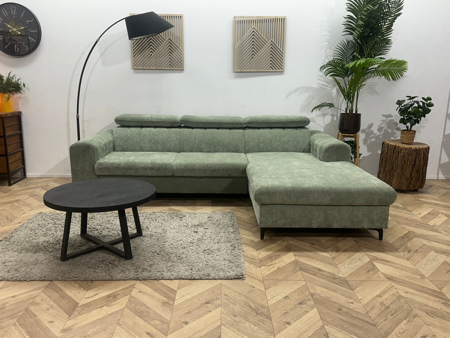 !Showroommodel! Groene Cremona Hoekbank ~ Verstelbare Hoofdsteunen