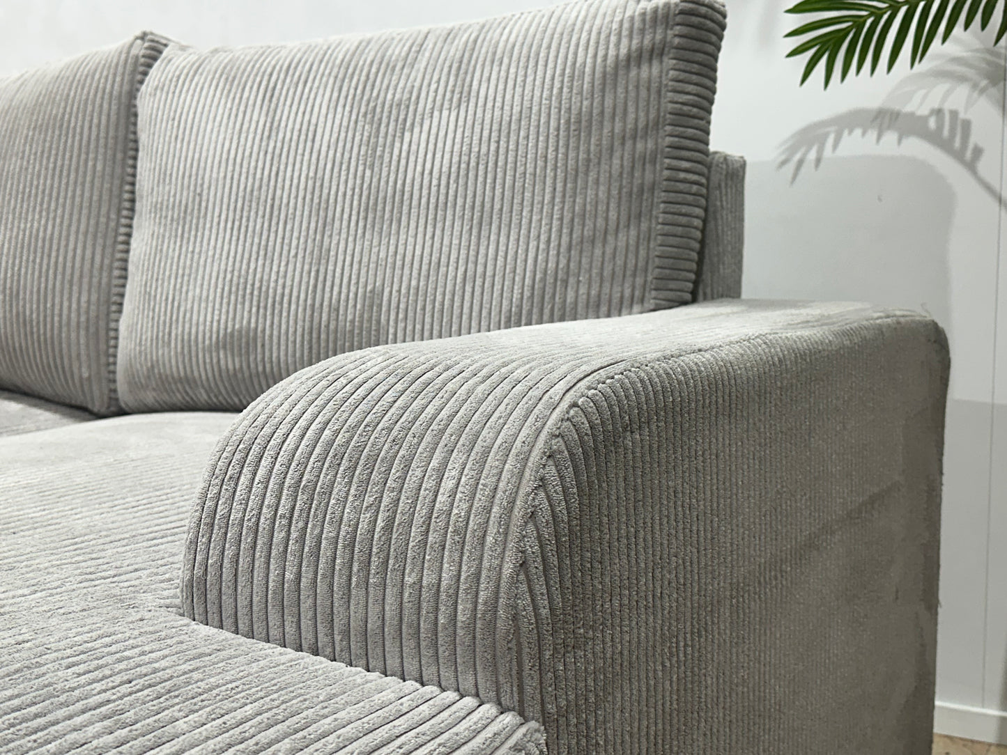 !Showroommodel! Licht Grijze Ribstof U Bank