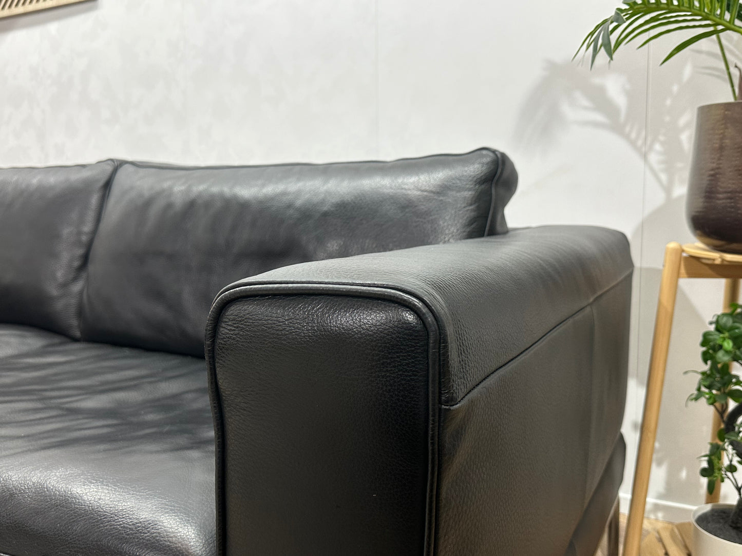 Zwarte Echt Lederen Banken Set Inc Fauteuil ~ Vaste Kussens