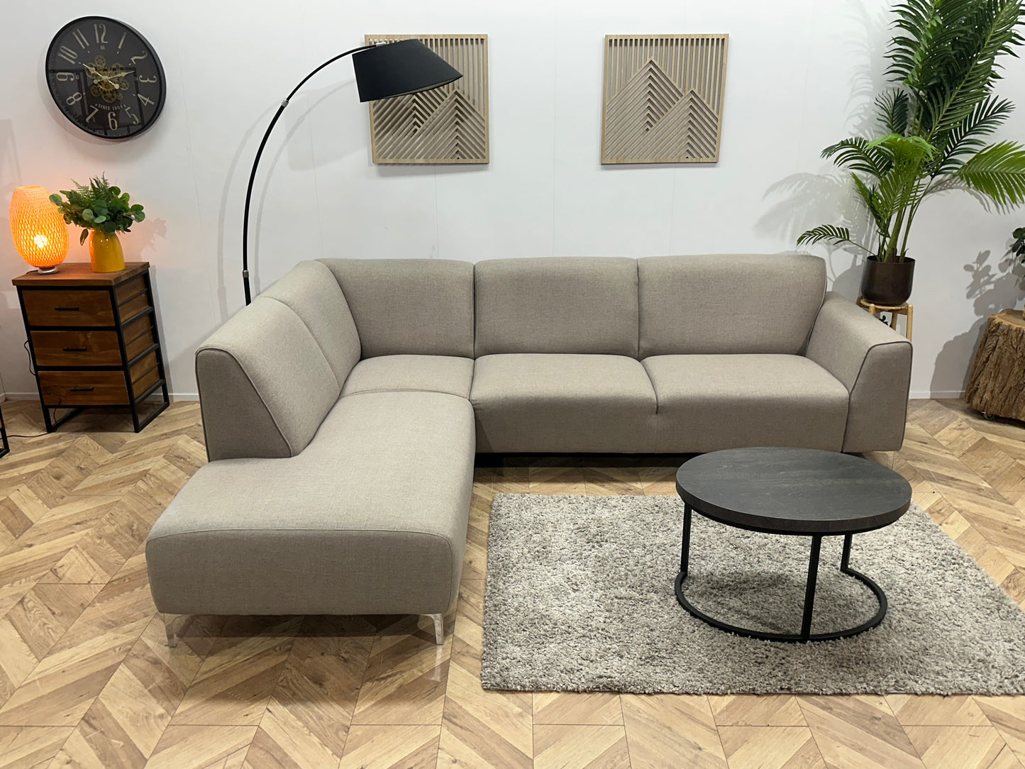 Beige Hoekbank ~ Vaste Kussens