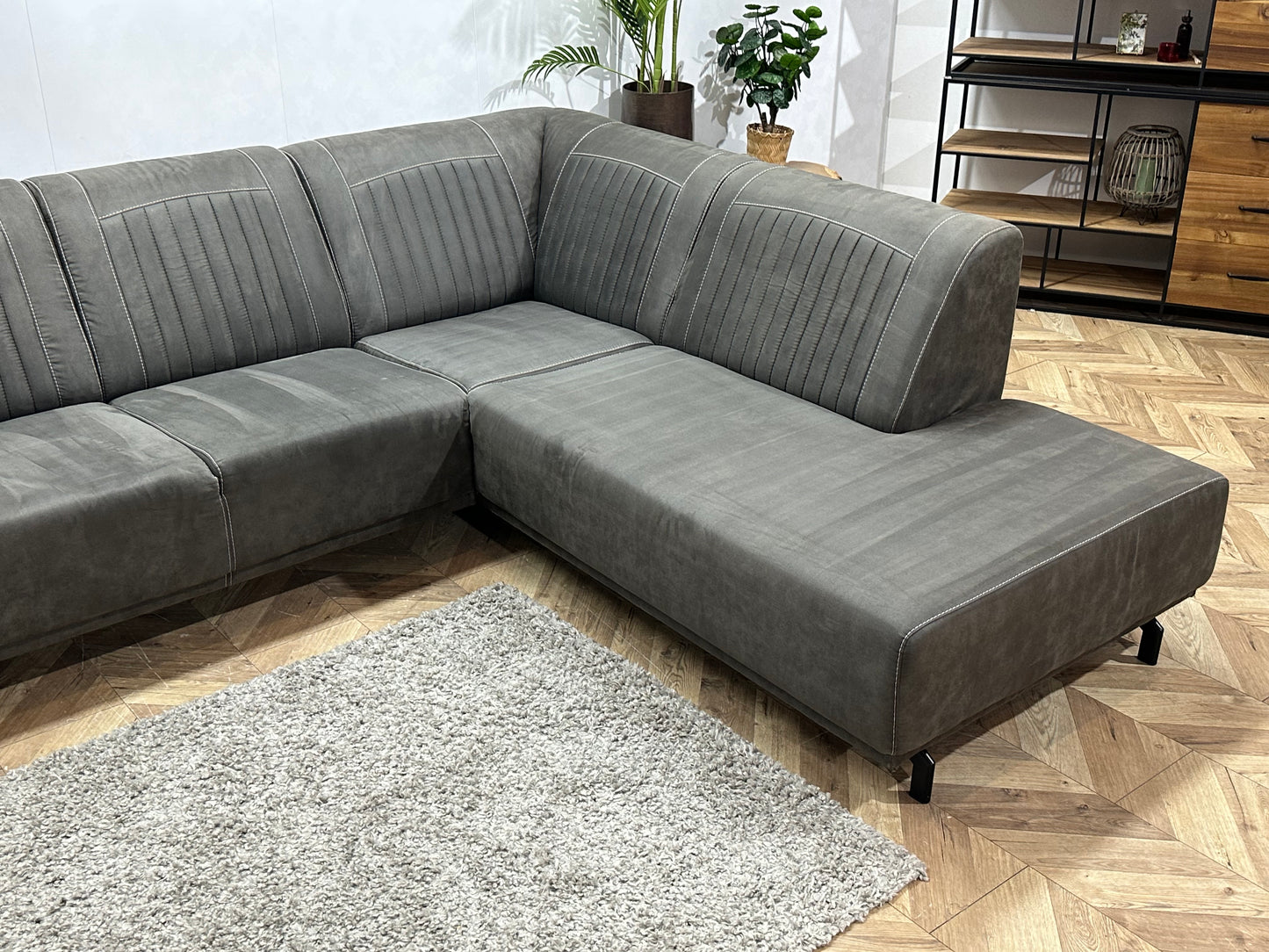 Antraciet Suède Stoffen Hoekbank ~ Vaste Kussens