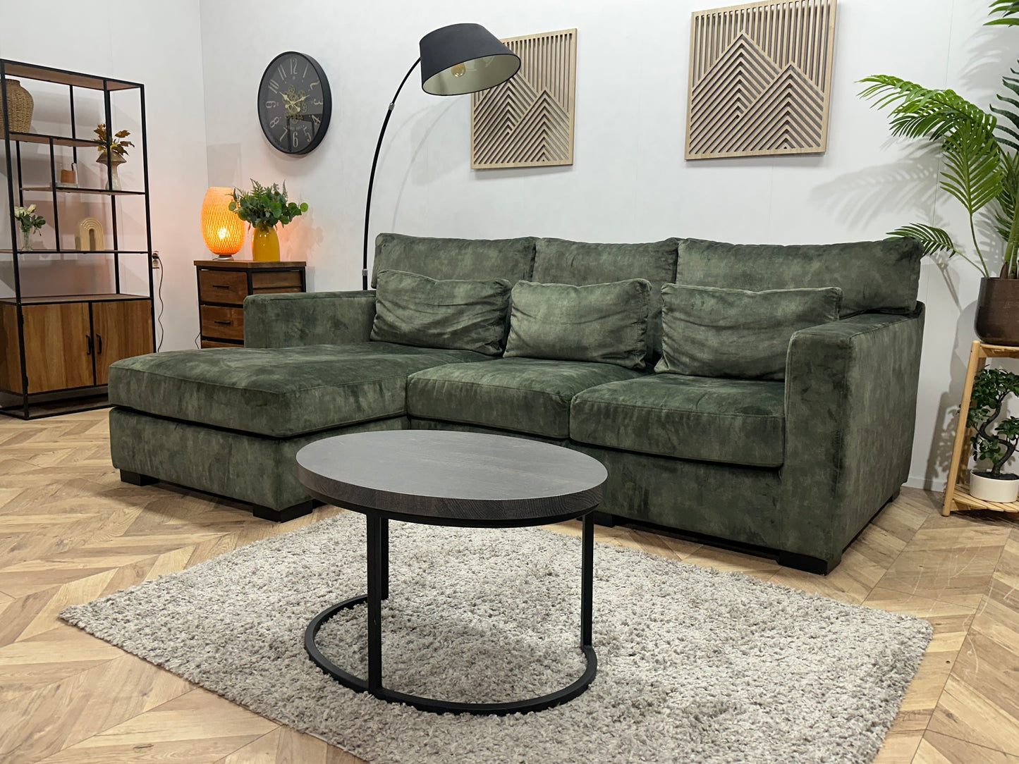 Groene Velvet Hoekbank ~ Losse Kussens Met Afneembare Hoezen