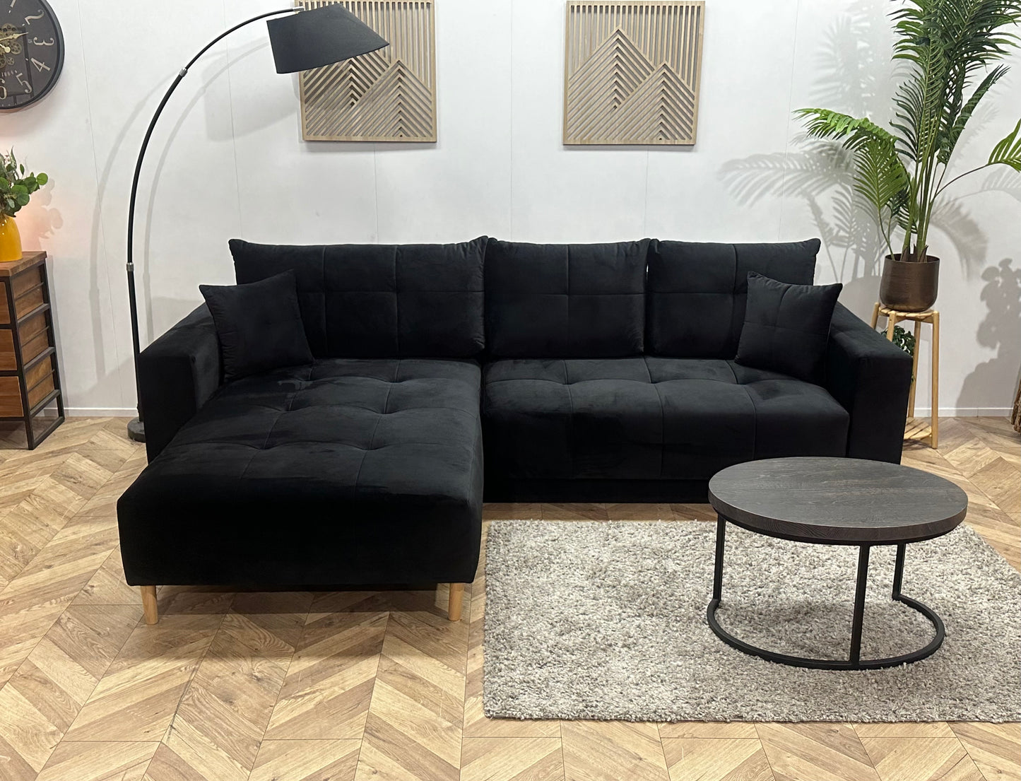 !Showroommodel! Zwarte Velvet Hoekbank