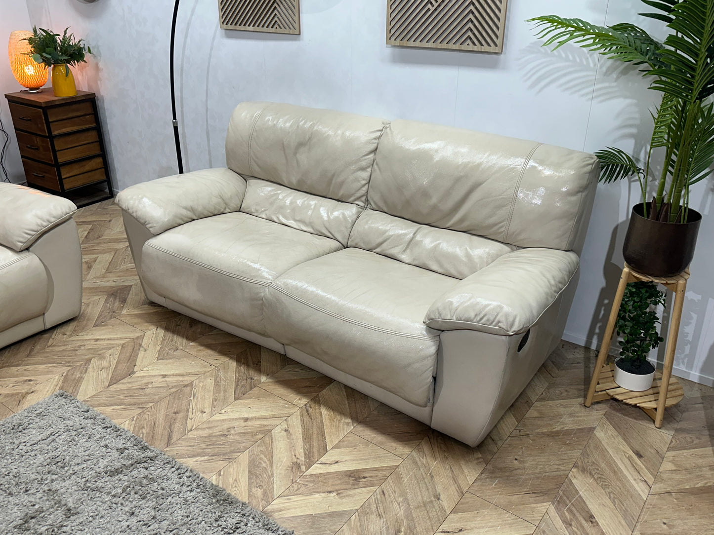 Crème Echt Lederen Banken Set ~ Geïmpregneerd ~ Relaxfunctie