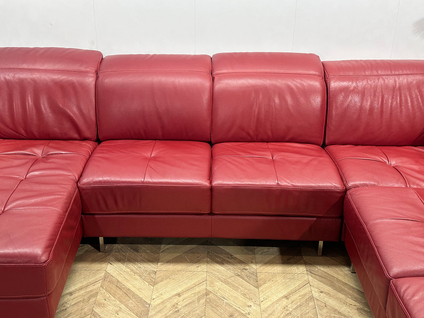 Rode Echt Lederen U Bank ~ Verstelbare Hoofdsteunen