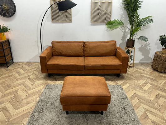 Cognac Bruine Suède Stoffen 2.5-Zits Bank Inc Hocker ~ Losse Kussens Met Afneembare Hoezen