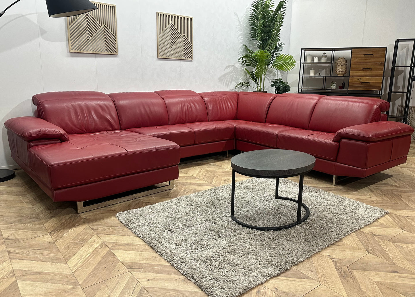 Rode Echt Lederen U Bank ~ Verstelbare Hoofdsteunen