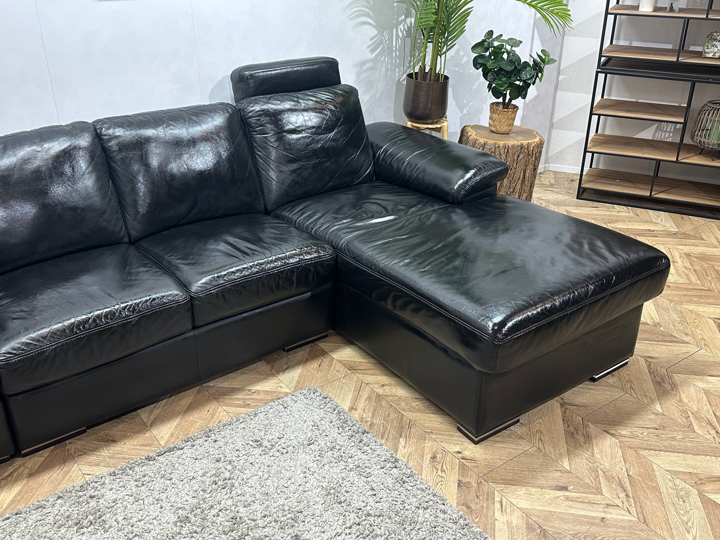 Zwarte Echt Lederen Hoekbank ~ Geïmpregneerd