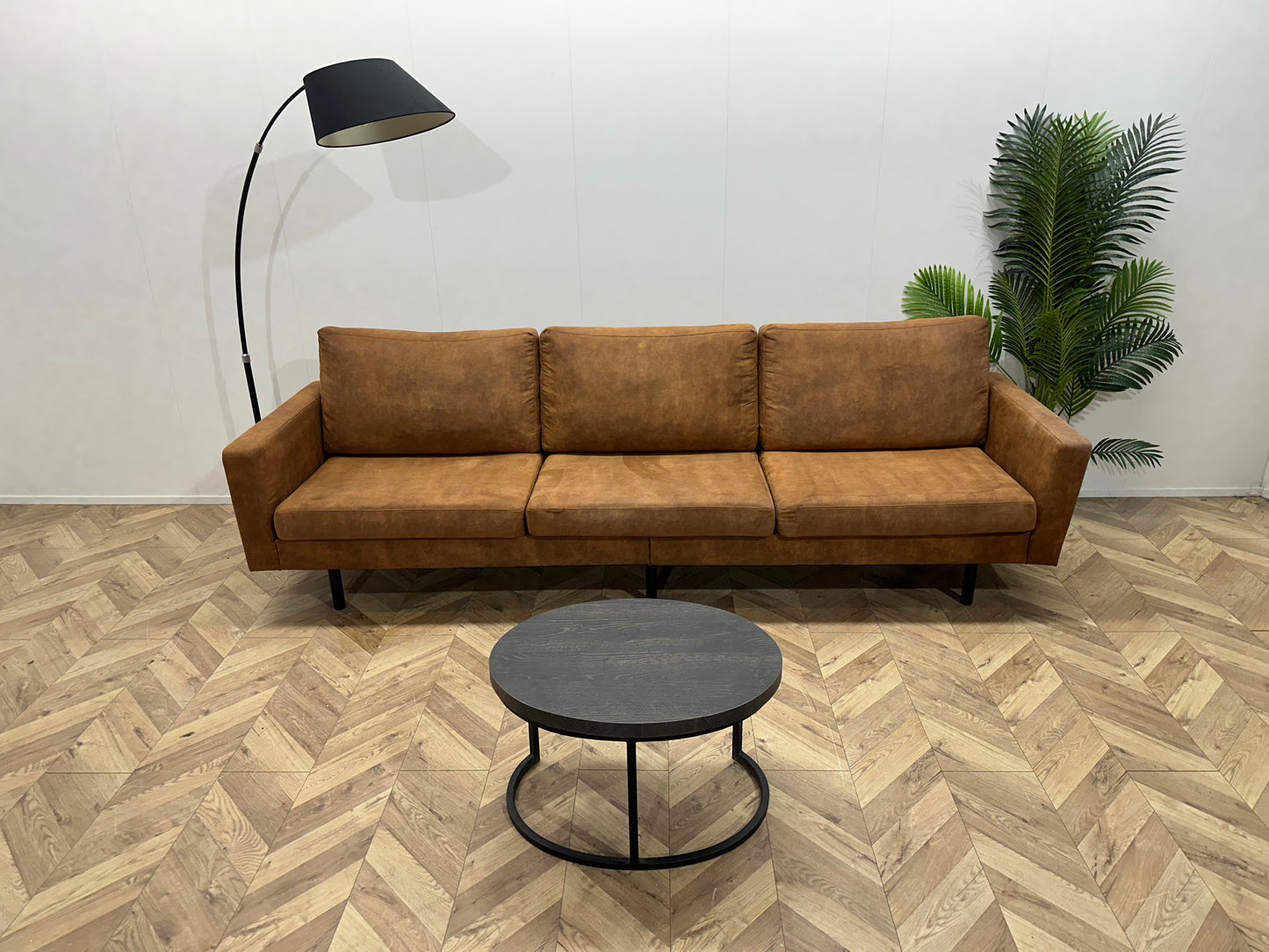 Cognac Bruine Suède Lederen 3-Zits Bank ~ Losse Kussens Met Afneembare Hoezen