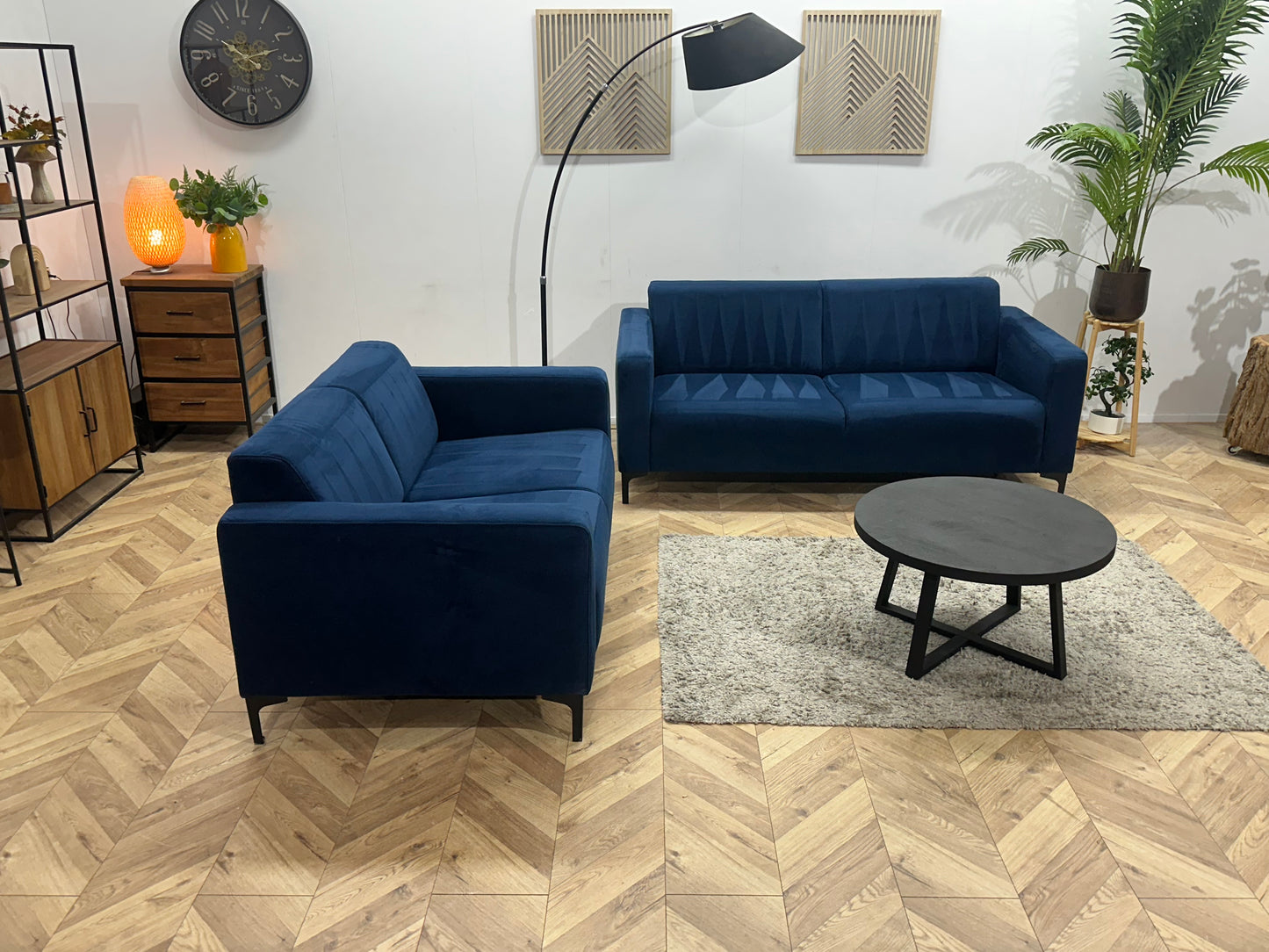 Blauwe Velvet Banken Set ~ Vaste Kussens