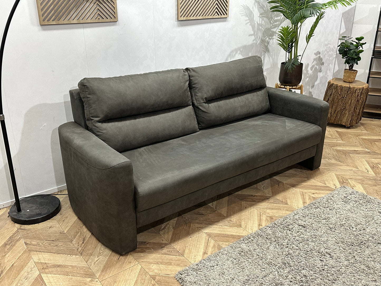 Antraciet Suède Stoffen 2.5-Zits Bank ~ Losse Rugkussens Met Afneembare Hoezen