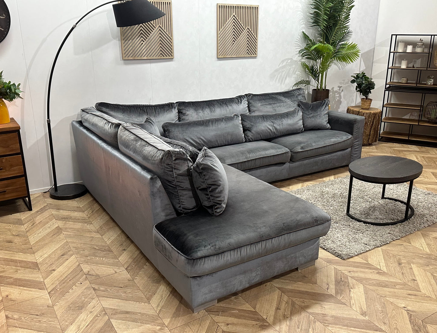 Antraciet Velvet Hoekbank ~ Losse Kussens Met Afneembare Hoezen