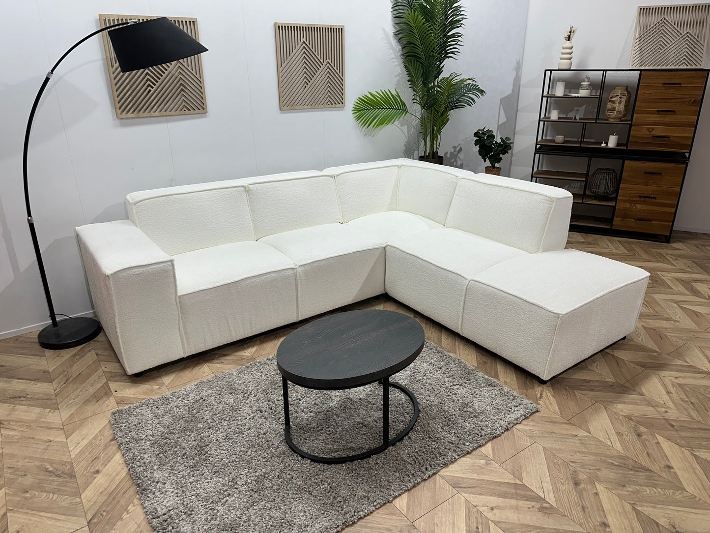 !Showroommodel! Witte Bouclé Stoffen Hoekbank