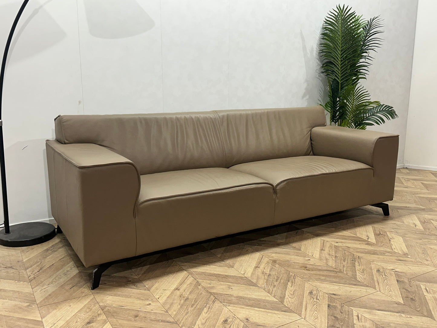 Licht Bruine Echt Lederen 2.5-Zits ~  Vaste Kussens