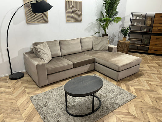 Grijze Velvet Hoekbank ~ Losse Kussens Met Afneembare Hoezen