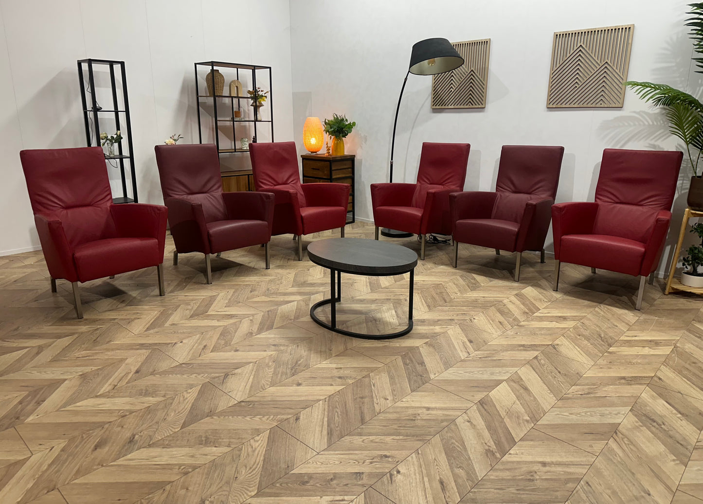 Rode Echt Lederen Stoelen Set