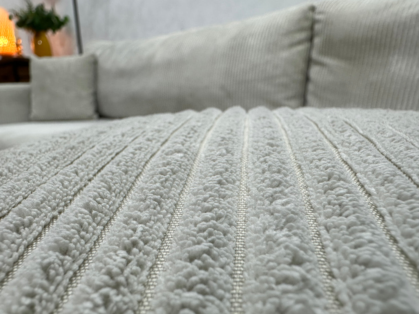 !Showroommodel! Witte Ribstof Hoekbank